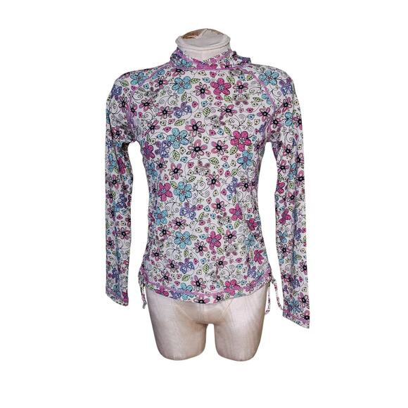 REI Girl’s Floral Hooded Long Sleeved Rashguard Size L - Picture 1 of 5